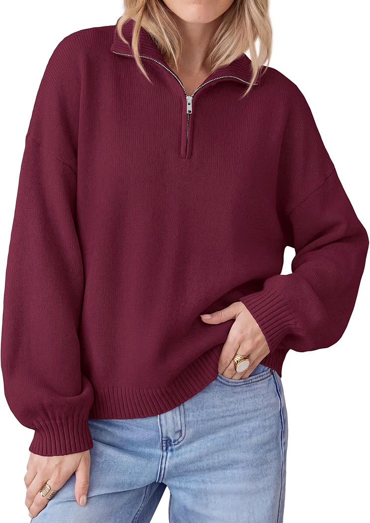 PRETTYGARDEN Women's Sweaters Oversized Quarter Zip Pullover Fall Outfits | Amazon (US)