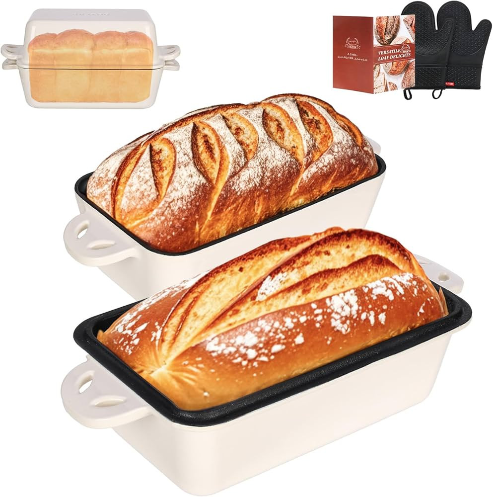 9x5 Enameled Cast Iron Loaf Pan with Lid - 2 in 1 Bread Pan for Baking Homemade Sourdough | Amazon (US)