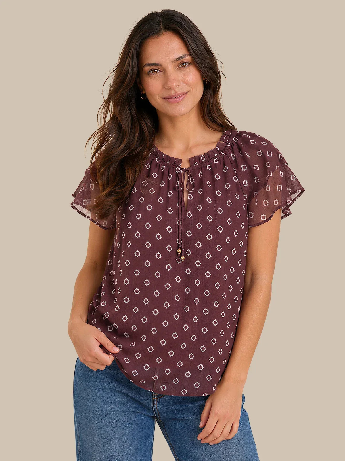 89th & Madison Geometric Print Tie Front Top | 89th + Madison
