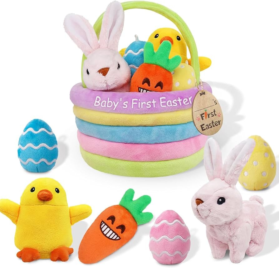 Baby's First Personalized Easter Basket Stuffers Playset, 7ct Stuffed Plush Bunny Chick Carrot Eg... | Amazon (US)