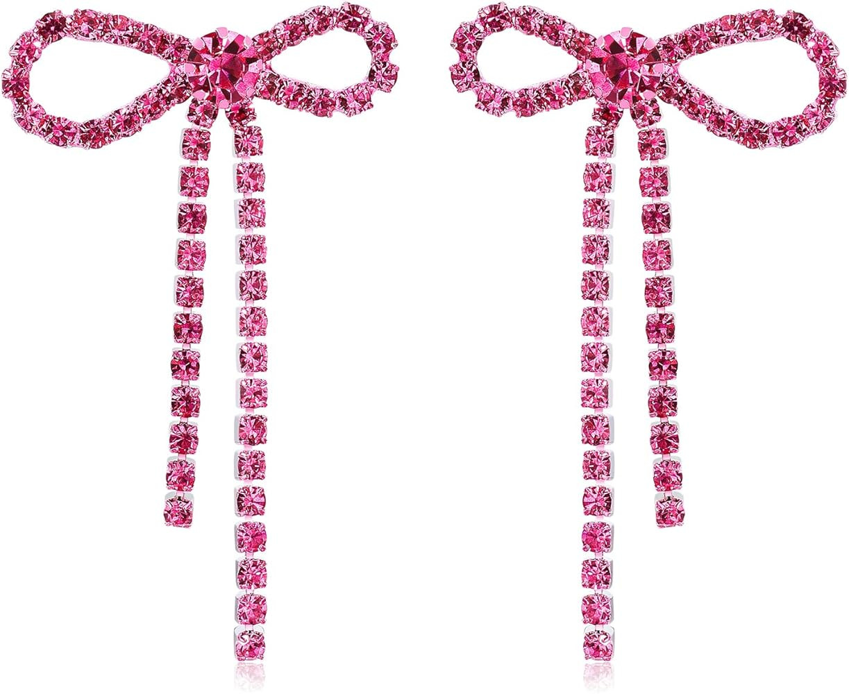 Gold Bow Ribbon Hoop Earrings - Long Ribbon Drop Dangle Bow Tie Huggie Earrings for Women's Jewel... | Amazon (US)