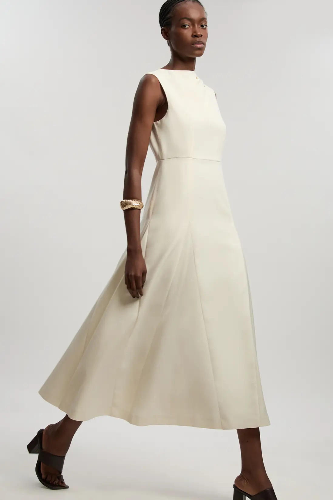 Tailored Satin Godet Full Skirted Midi Dress | Karen Millen