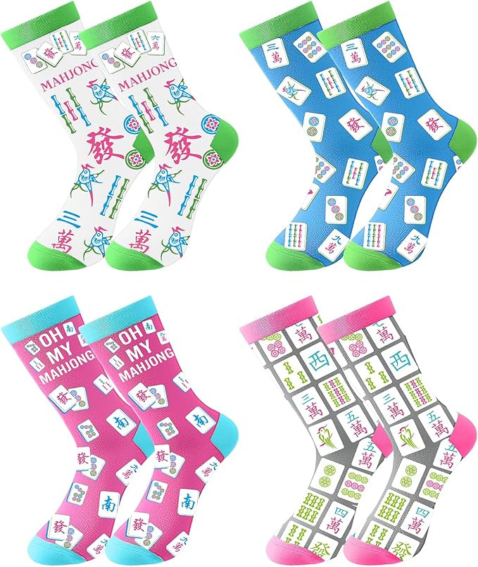 Shihanee 8 Pack of Mahjong Socks for Women Funny Mah Jong Themed Socks with Classic Patterns Gift... | Amazon (US)