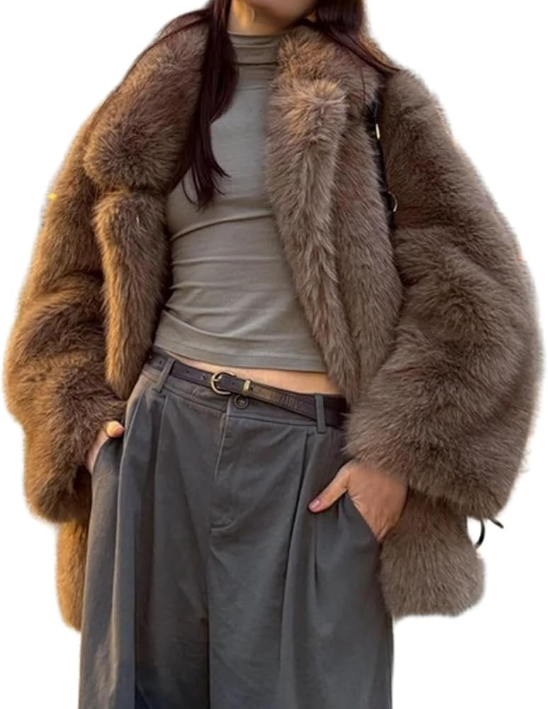 2025New Women's Winter Faux Fur Coats Fluffy Jacket Trendy Long Sleeve Lapel Shaggy Warm Outerwea... | Amazon (US)