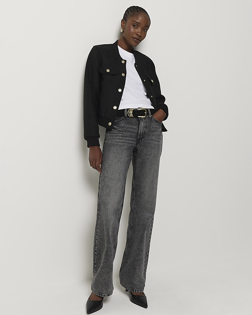 Black button bomber jacket | River Island (UK & IE)