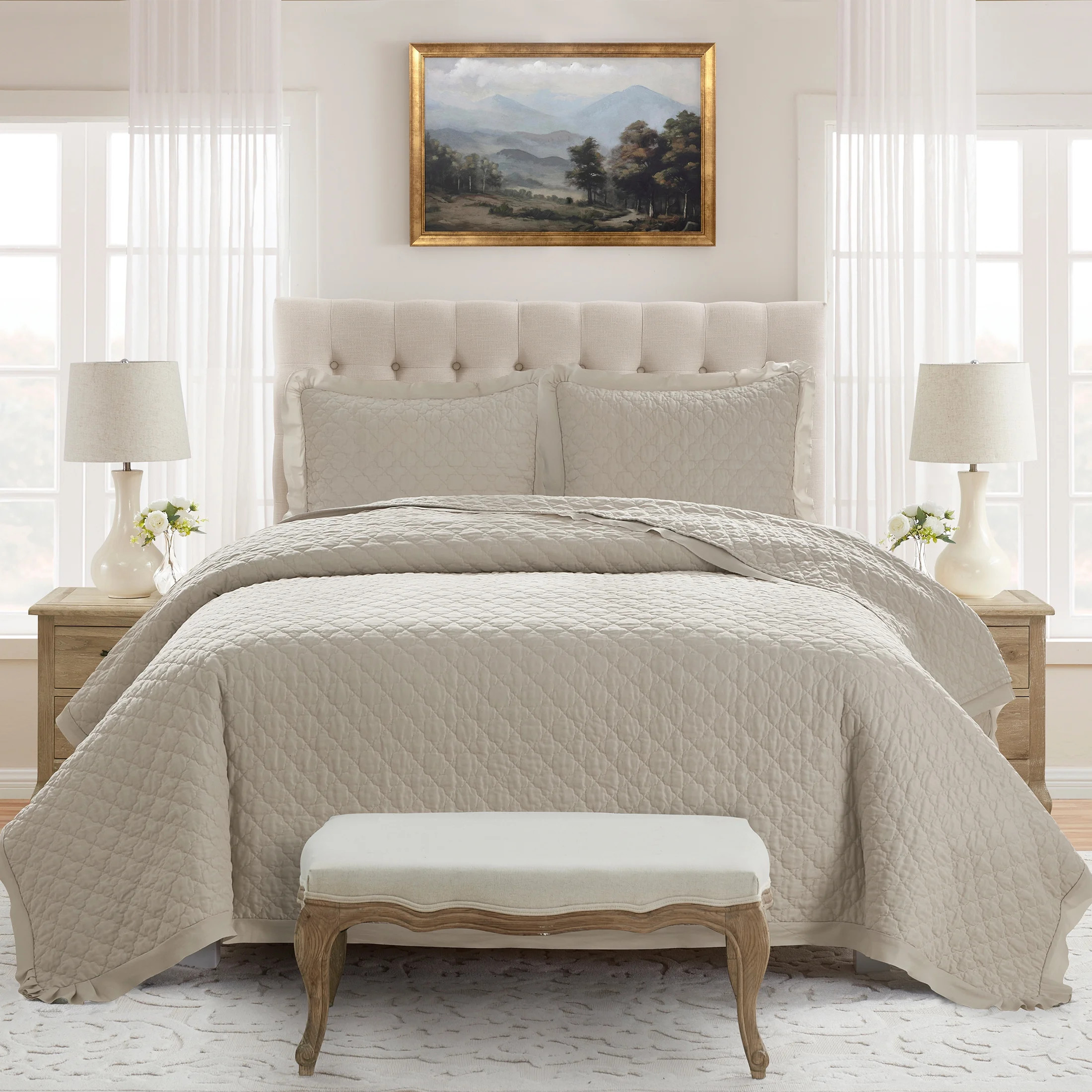 My Texas House Full/Queen Quilt Set, All-Season, 3-Piece, Beige Trellis | Walmart (US)