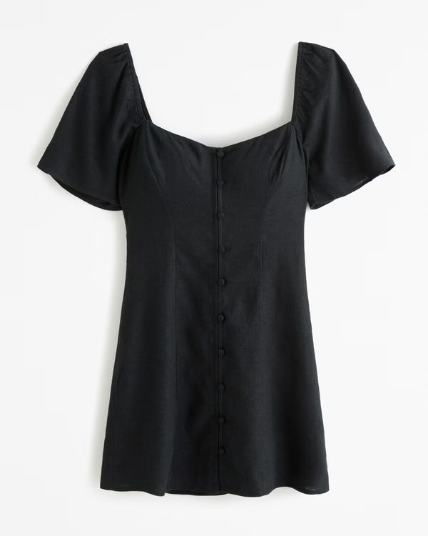 Women's Angel Sleeve Linen-Blend Button-Through Mini Dress | Women's Sale | Abercrombie.com | Abercrombie & Fitch (UK)