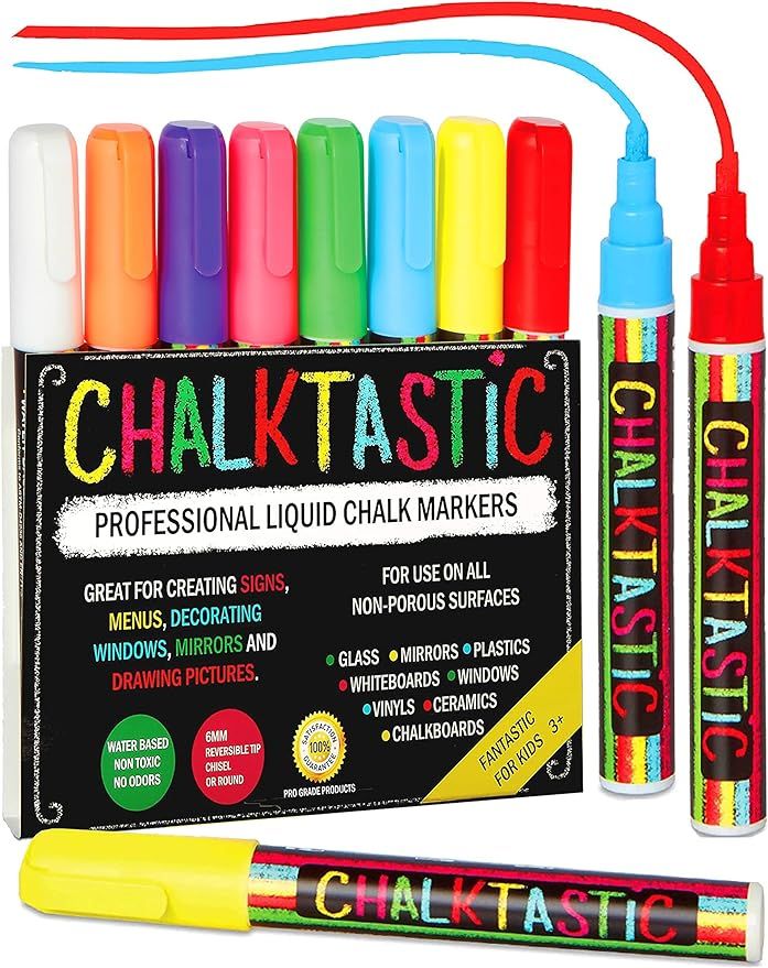 Chalktastic Chalk Markers, Chalkboard Markers with Reversible 7mm Fine or Chisel Tip, Erasable Li... | Amazon (US)