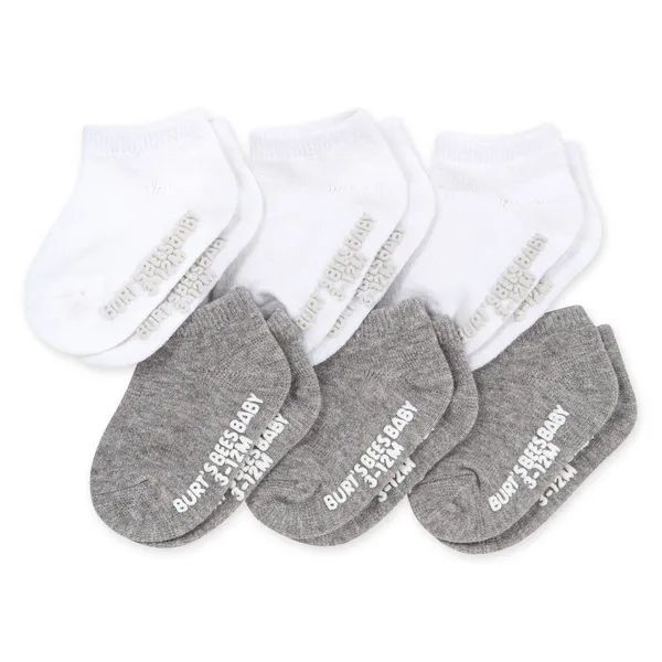 Solid Baby Ankle Socks Made with Organic Cotton - White & Grey 6 Pack | Burts Bees Baby