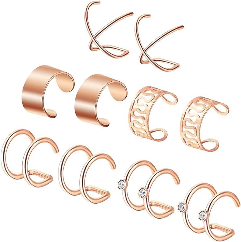 5 Pairs Ear Cuff Rose Gold Cuff Ring, Ear Clips Non Piercing Stainless Steel Cartilage Earring, 5... | Amazon (US)