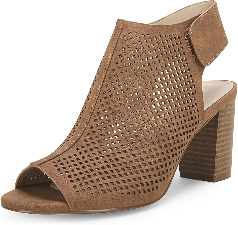 Coutgo Heels for Women Open Toe Boots Cutout Ankle Strap High Heel Chunky Block Sandals | Amazon (US)