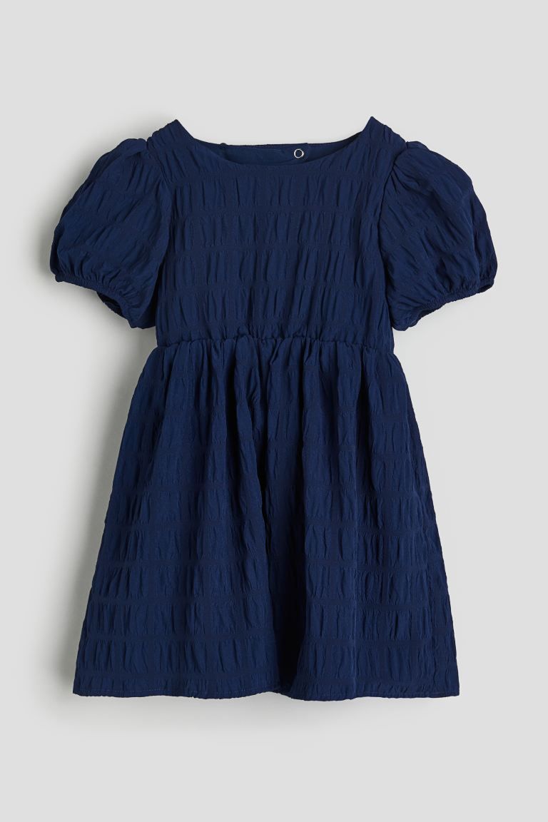 Puff-sleeved Dress - Dark blue - Kids | H&M US | H&M (US + CA)