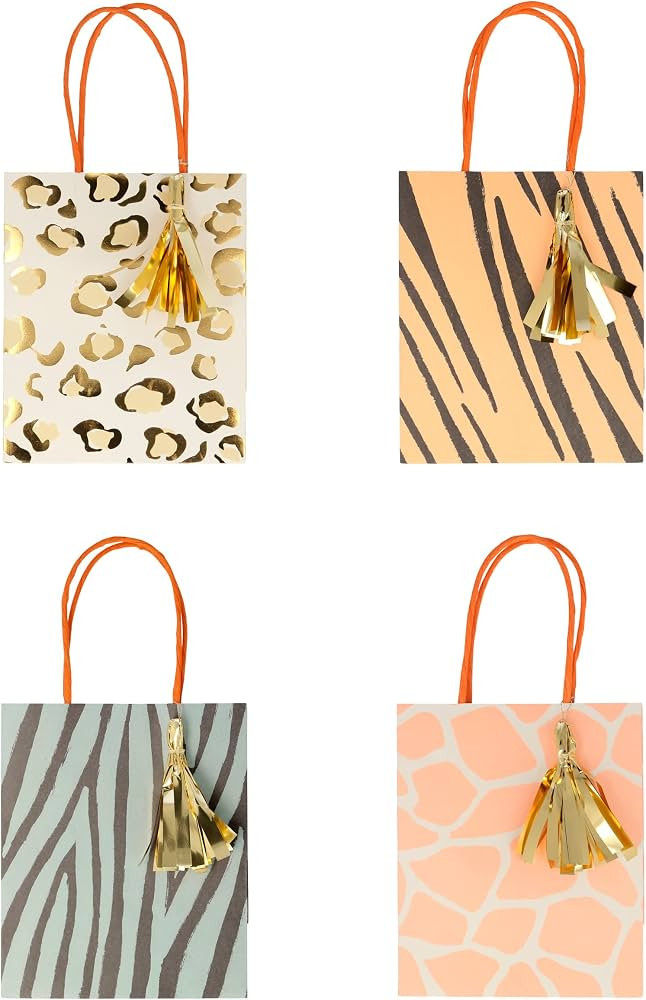 Meri Meri Safari Animal Print Party Bags (Pack of 8), Birthday Gift Bags with Tags, Safari Party ... | Amazon (US)