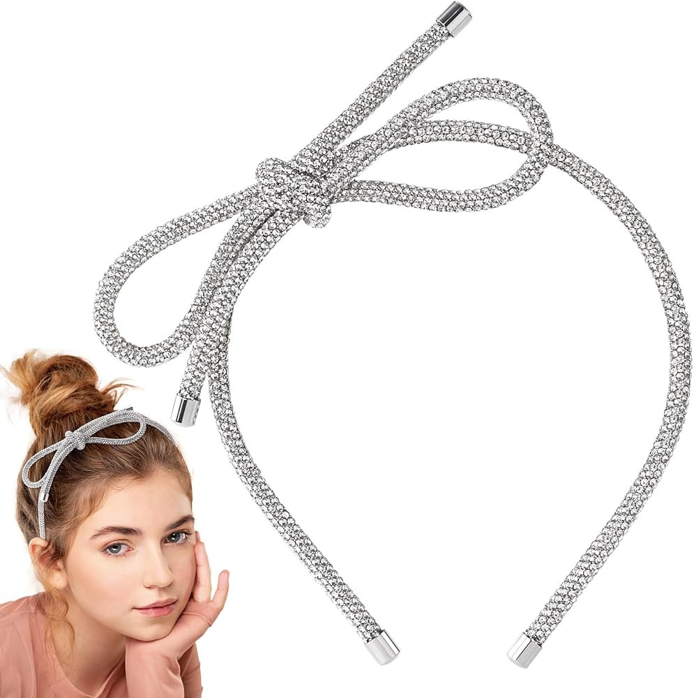 Bow Hair Clips, Silver Headband, Crystal Bowknot Clips, Non-Slip Rhinestone Accessories for Women... | Amazon (US)