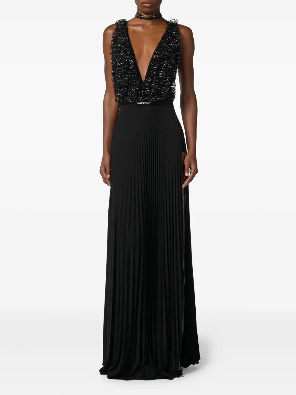 Elisabetta Franchi Pleated Maxi Dress | Black | FARFETCH | Farfetch Global