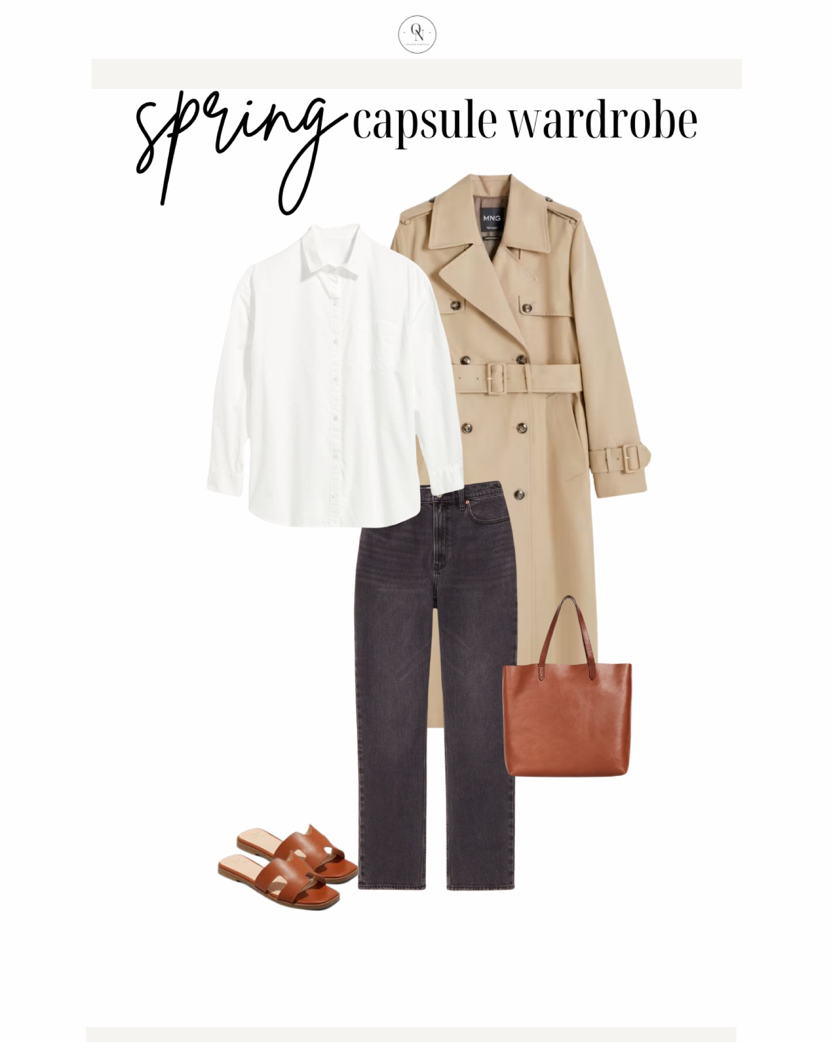 How to wear a trench coat // spring outfit idea, black denim

The Spring Capsule Wardorbe is here! 18 pieces to make getting dressed easy, decrease decision fatigue and reduce your mental load this spring. All at a modest price point with all items including trench under $150.

1. Basic white tshirt
2. Cashmere sweater
3. Striped sweater
4. White button down
5. Black denim
6. Cream pants (not shown but linked)
7. Wide leg denim
8. Black blazer
9. Trench coat
10. Black mules
11. Cognac sandals
12. Black sling backs
13. Sneakers
14. Chain necklace
15. Black purse 
16. Black crossbody (not shown)
17. Cognac tote
18. Sunglasses

spring outfits, spring capsule, what to wear for spring, spring outfits for women, travel spring outfits, spring essentials, sprint closet essentials, spring wardrobe essentials

#LTKSpringSale #LTKSeasonal