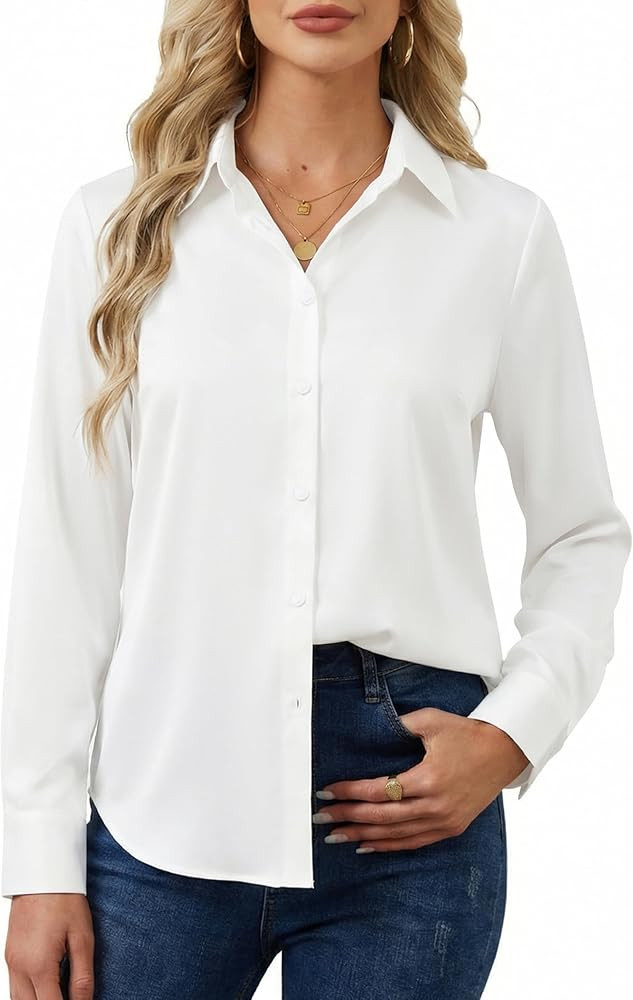 Women's Button Down Shirts Long Sleeve Basic Classic Soft Shirt Collared Fashion Dressy Casual Bl... | Amazon (US)
