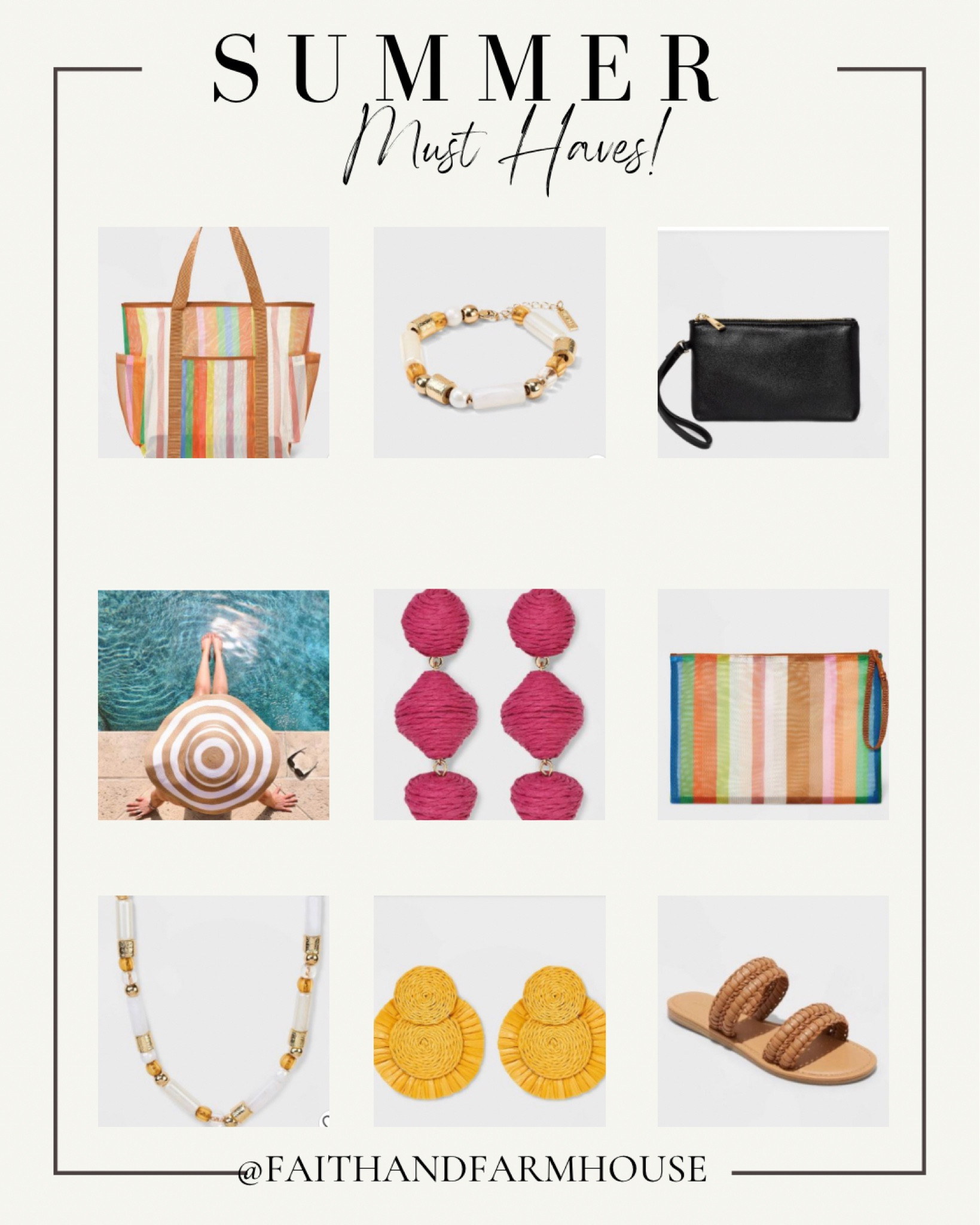 Summer must haves from Target! Be pool and beach ready! The best adjustable sun hat, swim or beach bag, wristlet, sandals. Bright colored summer jewelry. 

#LTKSeasonal #LTKFind #LTKswim