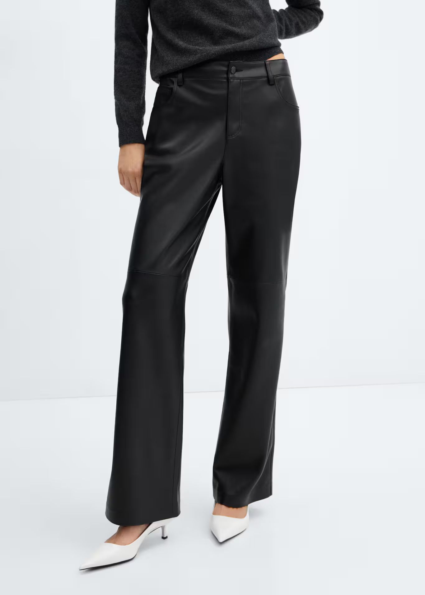 Leather effect high waist pant -  Women | Mango USA | MANGO (US)