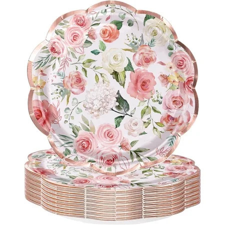 Floral Paper Plates - Pink Flower Disposable Dessert Plates for Party Tableware and Decor | Walmart (US)