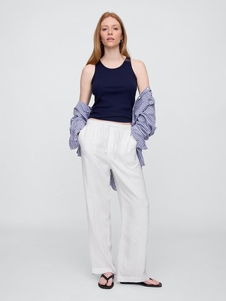 Mid Rise Linen-Blend Pull-On Wide-Leg Pants | Gap Factory