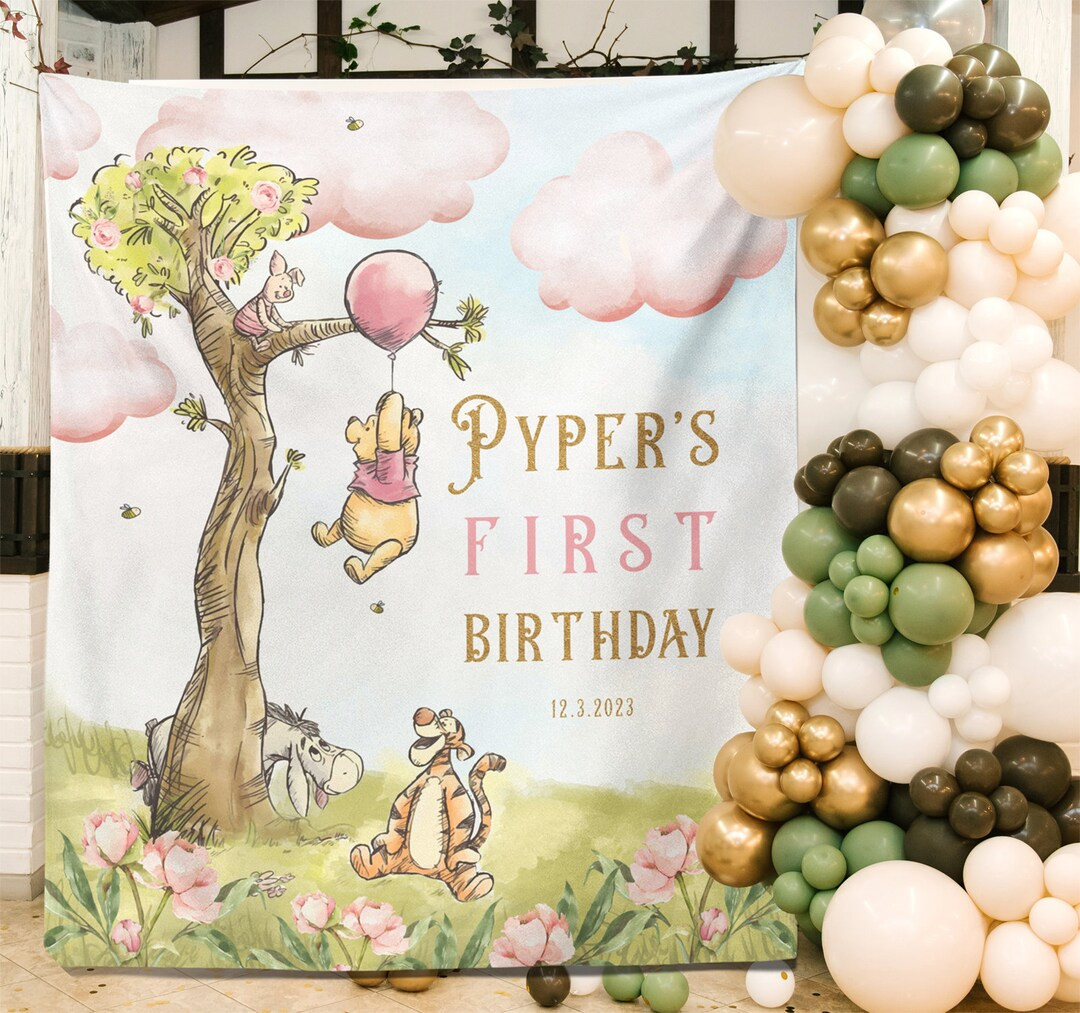 Classic Winnie the Pooh First Birthday Backdrop Personalized Banner - Etsy | Etsy (US)