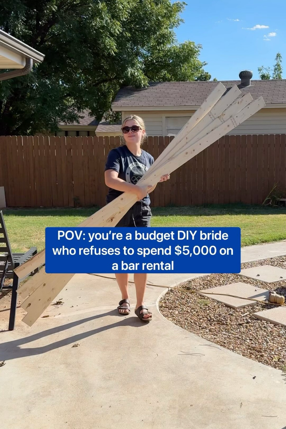 I DIY’D A MODULAR BAR FOR OUR WEDDING!! Am I insane? …Yes. 😂 But didn’t it come out SO COOL!? And I saved thousands of dollars. A WIN WIN! #HARTPartner Comment LIST if you want the full list of supplies + tools I used! ✨👇🏼

When I was quoted over $5,000 to rent a similar quote for a similar sized bar for our Camp Themed Wedding, I almost threw up. It was in that moment I decided to DIY it. I knew I could easily do it with all my @HARTToolsUSA , some wood and a vision. ❤️
I spent weeks trying to find a build plan for this online but couldn’t find anything even close to what I was visioning. I decided to wing it. I knew the base needed to be 3 parts so we could transport it in a trailer. With our tent size, I knew I wanted something about 130” long, with the average bar height of 42” and depth of 19”. I was also set on rounded edges which was totally unnecessary and make things extremely complicated, but I figured it out! 

+ I decided to go with 1x4’s instead of 2x4’s because it SIGNIFICANTLY reduced the weight which was necessary.
+ I used all #HARTToolsUSA (available at Walmart!!!!). I used the same battery for every tool which was actually so magical and made everything so much easier. I used their 10” Miter Saw, 20V Brad Nailer, 20V Drill/Driver, 20V Random Orbital Sander, 20V Circular Saw, 20V Jig Saw
+ I couldn’t figure out how to kerf the wood for a rounded edge, so I decided to “manually” kerf by cutting little pieces of 1x2 select pine, gluing it together with a mesh backing I had sitting around. I then covered it with walnut veneer I had extra of. 
+ for the slats, the most cost effective thing to do was to buy bamboo slats that is typically used in outdoor tiki huts. It worked GREAT! 
+ I was sure to add latches so it can all securely snap together as well as finishing touches like a bottle opener! 

Now tell me what you think?!?! I’m so relieved it’s over and now I just have to paint it… and move it over 1,200 to our destination wedding. Now HELP ME!! WHAT COLOR DO I PAINT IT!? 🏕️ 👰🏼‍♀️ 💍 

#diy #campwedding #diybride #modularbar #modularfurniture #doitwithHART