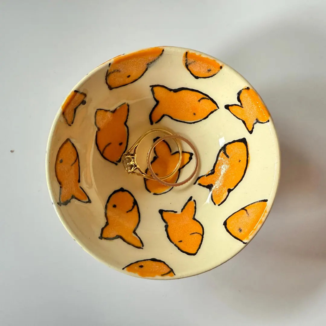 Gold Fish Crackers Ceramic Ring Dish. Tiny Snack Bowl. Candy Dish. Hand Thrown. Hand Painted. Eac... | Etsy (US)