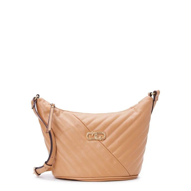 Time and Tru Women's Hazel Quilted Faux Leather Crossbody Bag, Beige | Walmart (US)