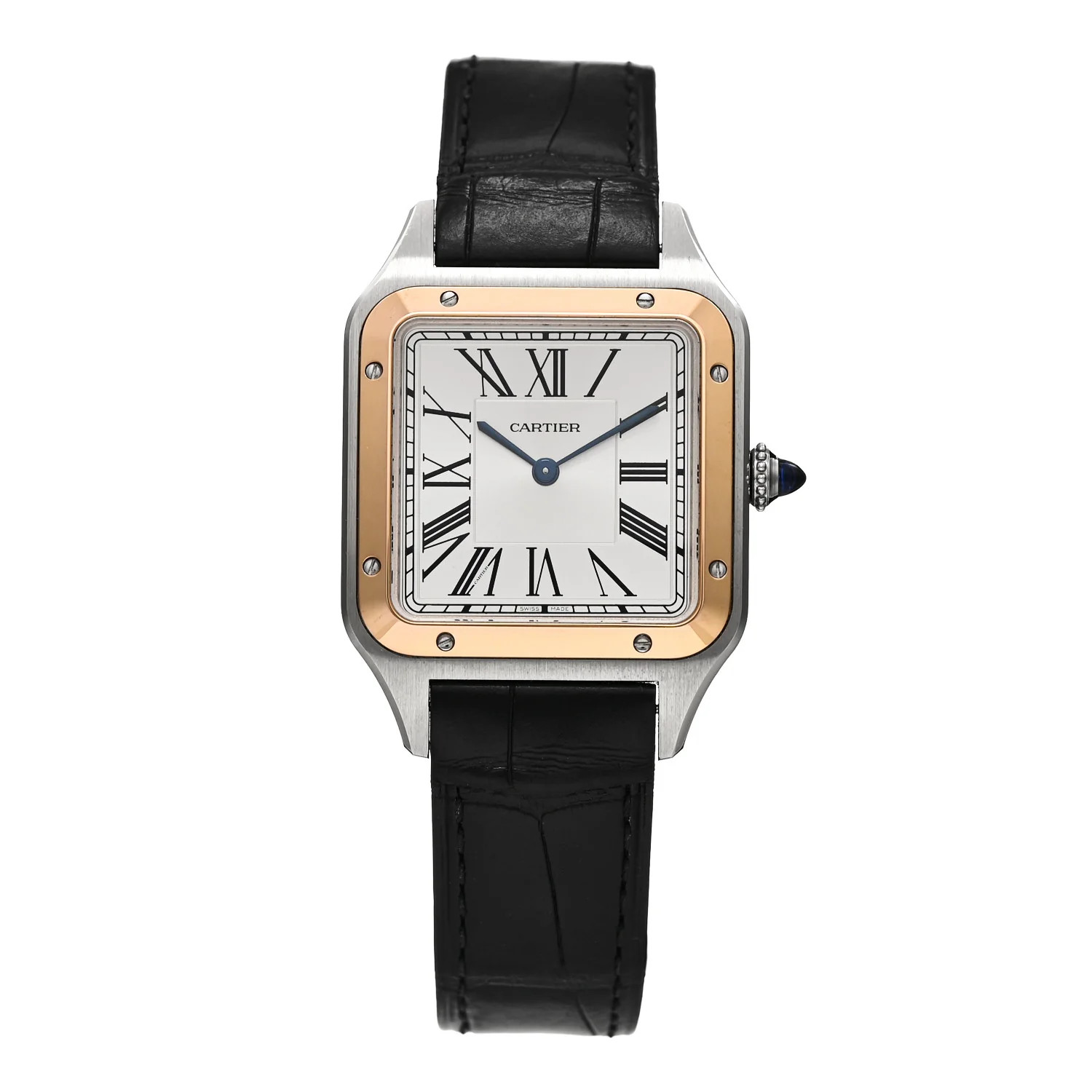 Stainless Steel 18K Pink Gold Alligator 31.4mm Santos Dumont Quartz Watch | FASHIONPHILE (US)