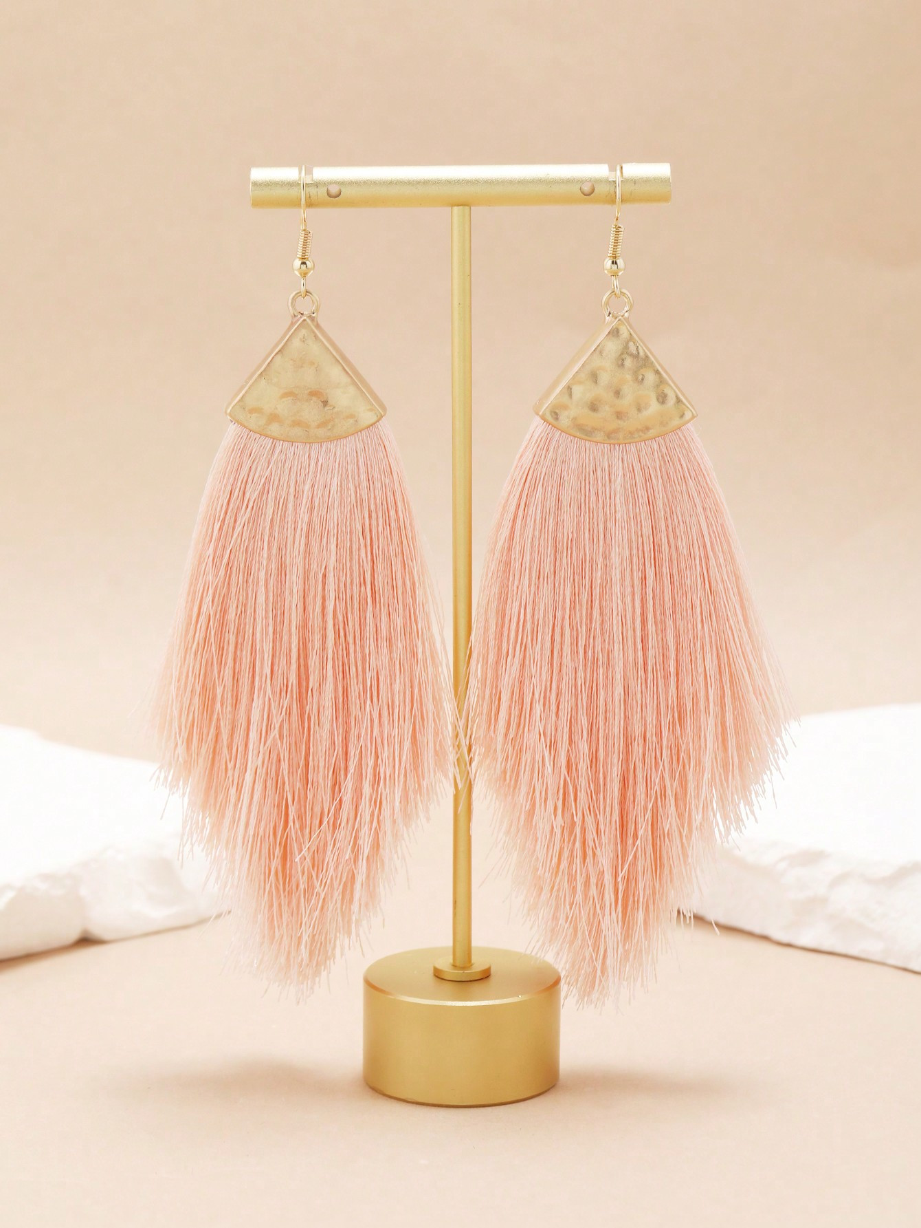 1pair Bohemian Style Vacation & Khaki & Green & White & Pink & Light Blue Long Tassel Triangle De... | SHEIN