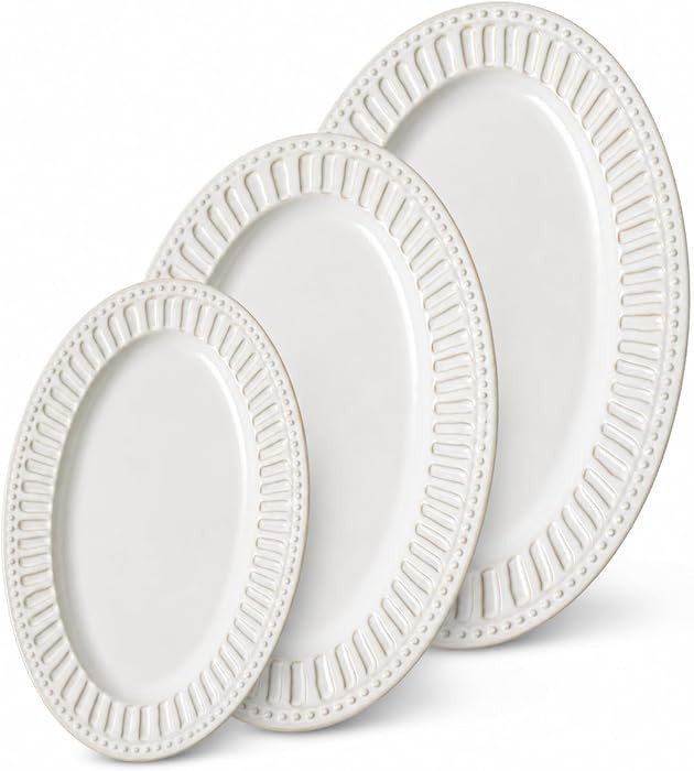 Oval Ceramic Serving Platters Set of 3, 16/13/10 Inch Vintage White | Amazon (US)