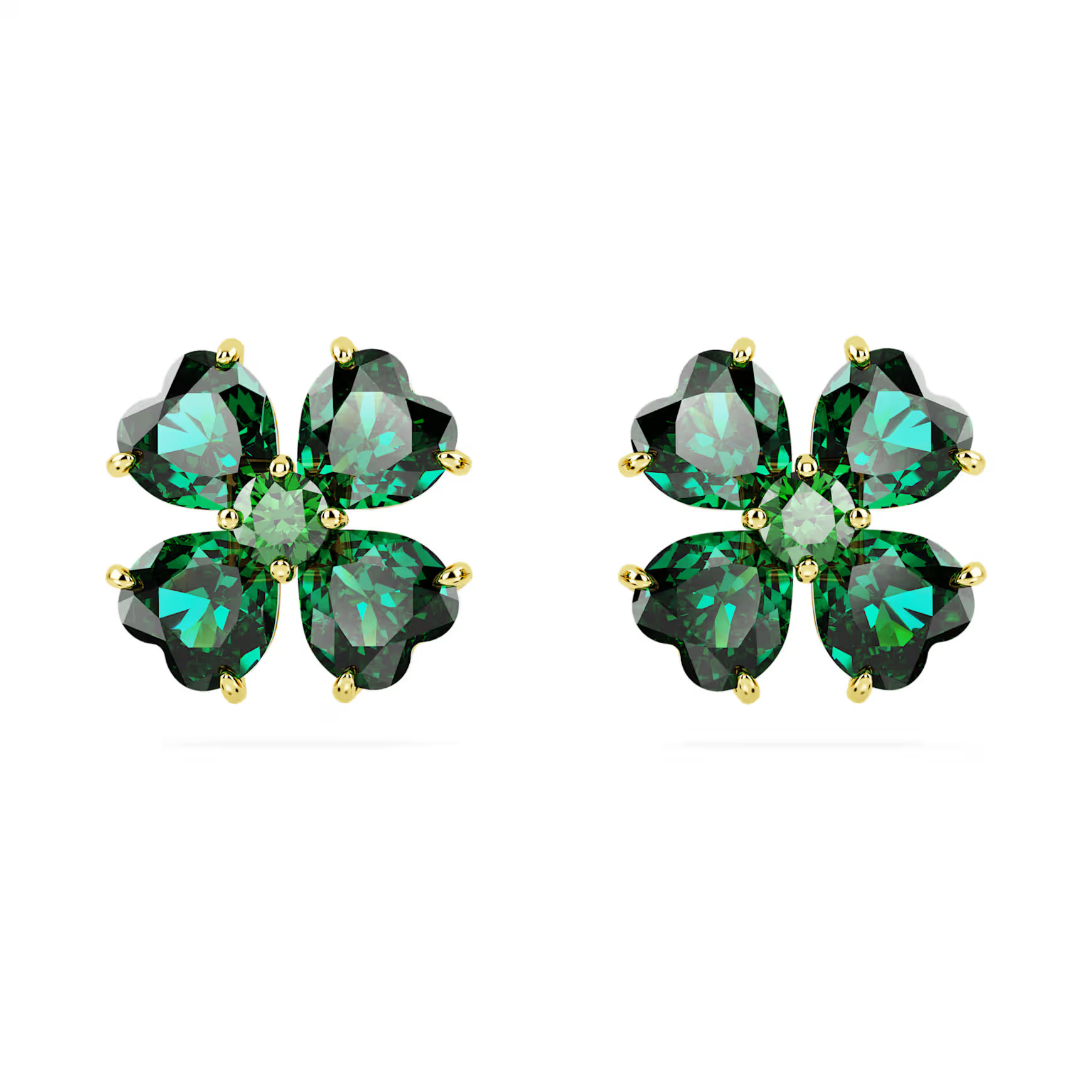 Idyllia stud earrings, Clover, Green, Gold-tone plated by SWAROVSKI | SWAROVSKI