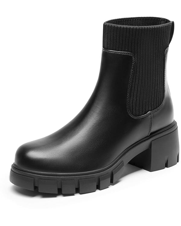 DREAM PAIRS Women's Elastic Chelsea Ankle Boots Fashion Low Chunky Heel Platform Lug Sole Short B... | Amazon (US)