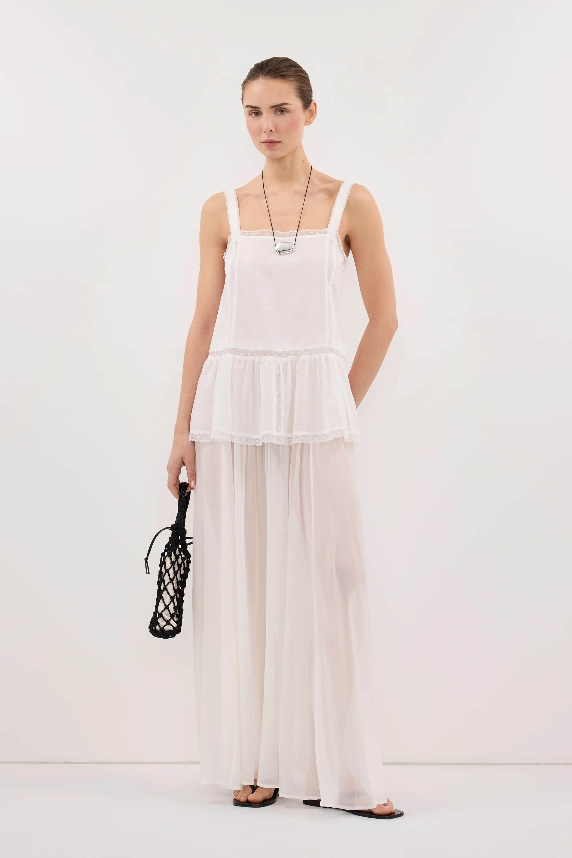 CORALIE OFF WHITE SHEER MIDI SKIRT | DISSH