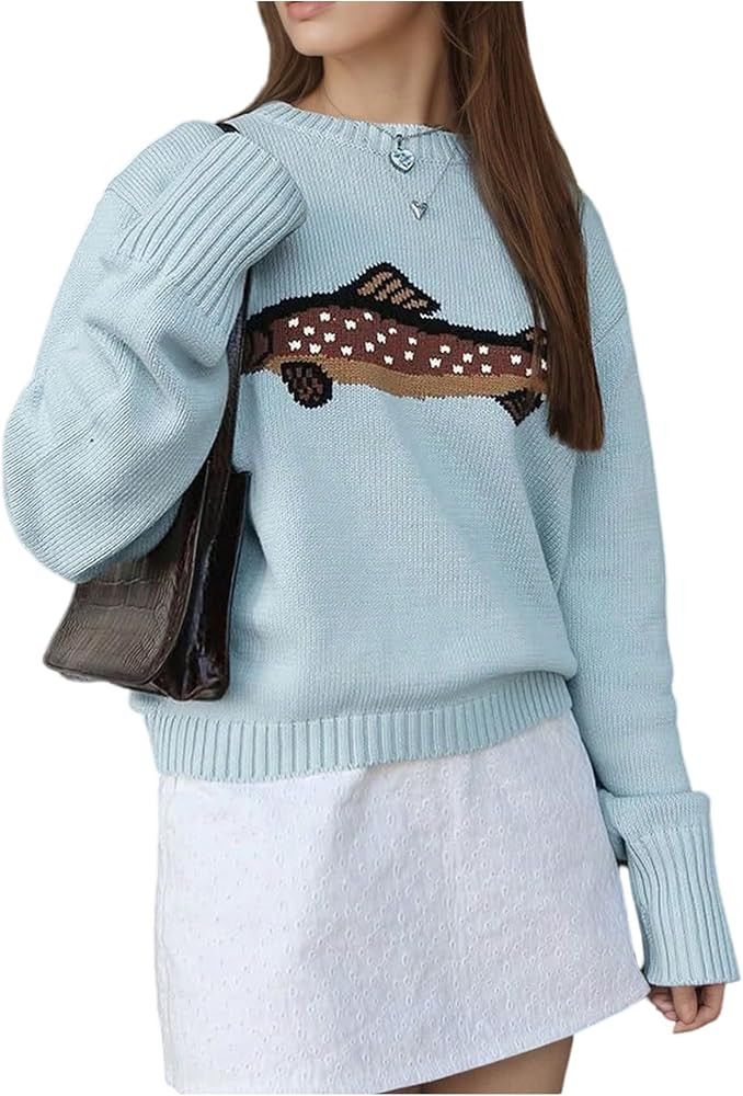 RoseSeek Women's Animal Graphic Sweater Crew Neck Long Sleeve Jumpers Pullover Sweaters | Amazon (US)
