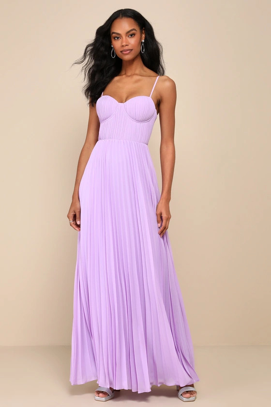 Admirable Elegance Lavender Pleated Bustier Maxi Dress | Lulus