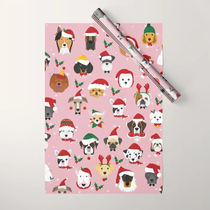 Christmas Dog Pattern Illustration Wrapping Paper | Society6