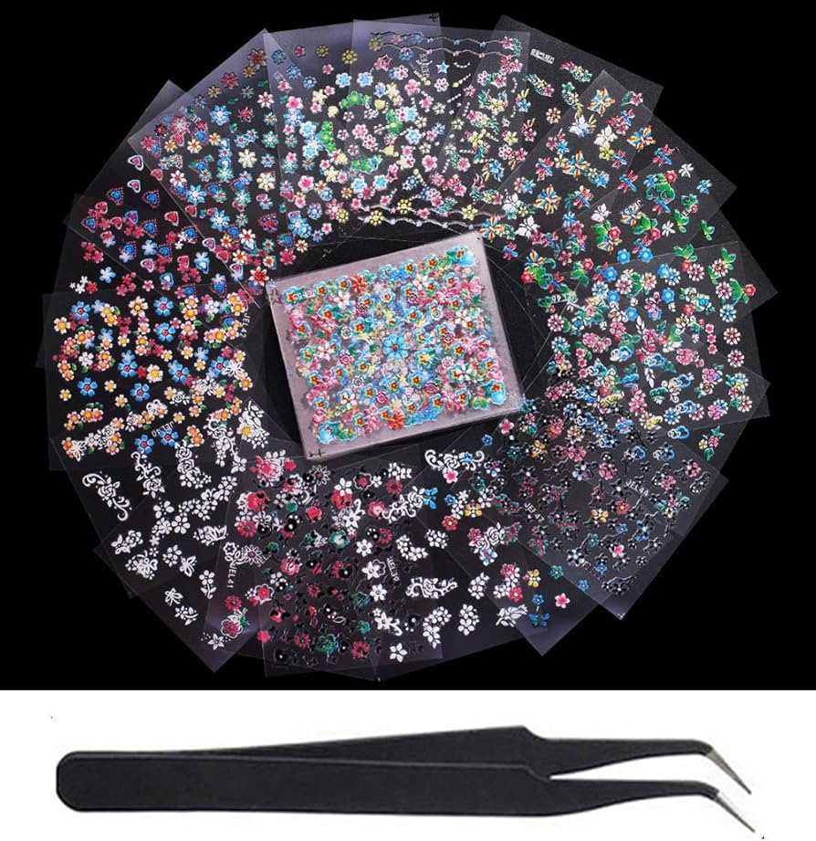 WOKOTO 50Pcs Self-adhesive 3D Nail Stickers Flower Nail Decals for Women Girls Kids Floral Sticke... | Amazon (US)