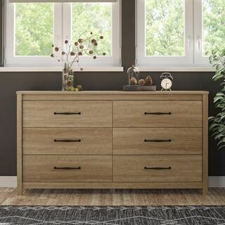 Augusta 6-Drawer Wide Dresser, Natural | The Home Depot