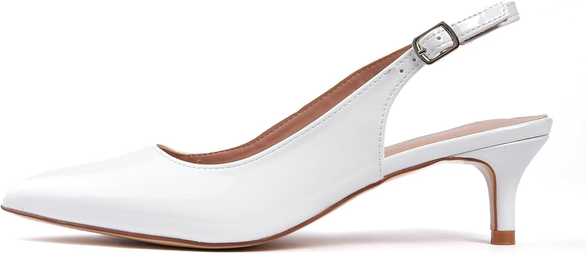 GENSHUO Women's Low Kitten Heel Slingback Ankle Strap Pump Pointed Toe Comfortable Formal Party W... | Amazon (US)