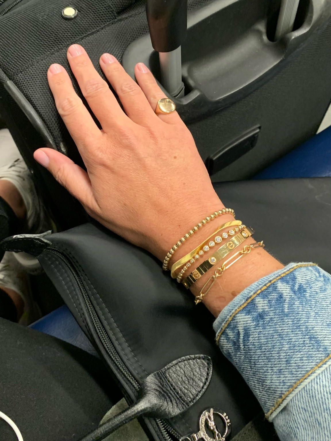 Gold bracelet stack

Luxury gifts
Gifts for her
Vintage Cartier
Love bracelet
Love bangle
Denim jacket
Jean jacket
Holiday
Christmas
Gift guide
Gold watch
Tank
Panthere 
Travel