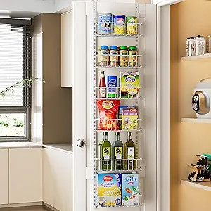Delamu Pantry Door Organizer, Adjustable Metal Over the Door Pantry Organizer Rack, 6-Tier Over t... | Amazon (US)
