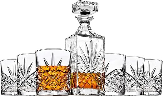Godinger Whiskey Decanter and 6 Whiskey Glasses Bar set, for Liquor Scotch Bourbon Wine - Dublin ... | Amazon (US)