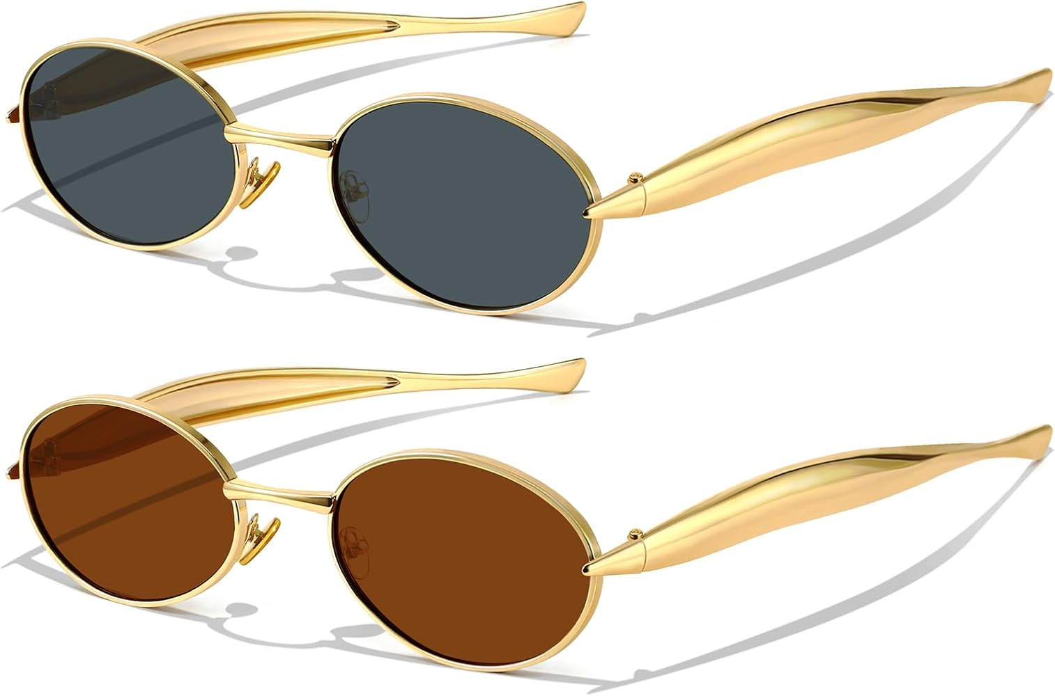 GRFISIA Retro Oval Sunglasses for Women Men 70s Trendy Sardine Gold Metal Frame Sun Glasses Shade... | Amazon (US)