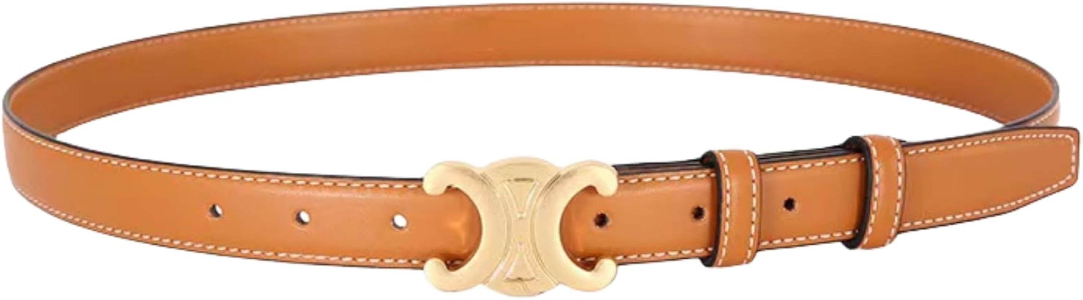 Womens Leather Belt With Gold Color Buckle, Soft Leather Waist Belt with Pin Buckle for Jeans Pan... | Amazon (US)