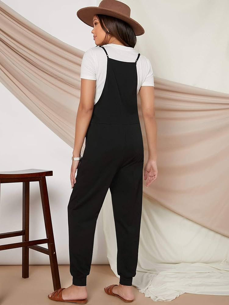 MakeMeChic Women's Maternity Jumpsuit Sleeveless Drawstring Waist Overall Jumpsuits | Amazon (US)