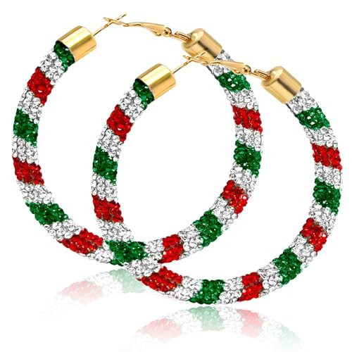 Ronglry Rhinestone Christmas Earrings for Women Christmas Hoop Earrings Crystal Xmas Earrings Christmas Accessories for Women Christma's Decorations Jewelry Gifts-Xmas | Amazon (US)