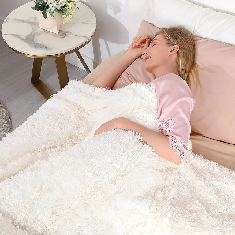 Softlife Extra Soft Faux Fur Throw Blanket with Sherpa Warm Underside, 60"x80" , Cream White | Walmart (US)