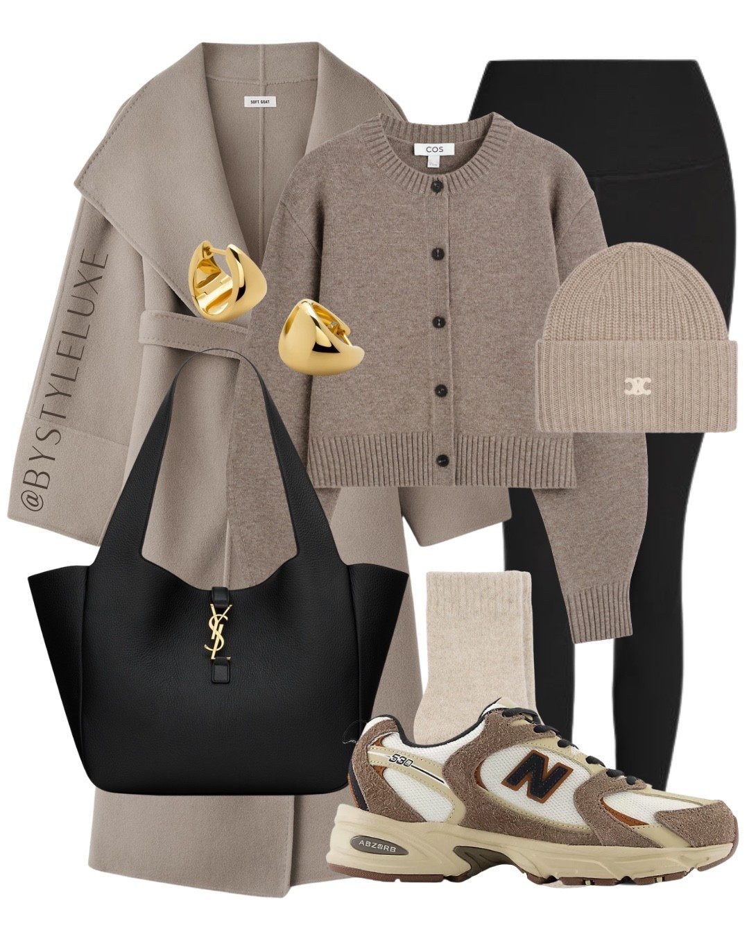 BLACK LEGGINGS - styling staple black leggings with an oversized neutral coat and these must have New Balance trainers 

#trainers #coat #winteroutfit 

#LTKeurope #LTKshoes #LTKwinter